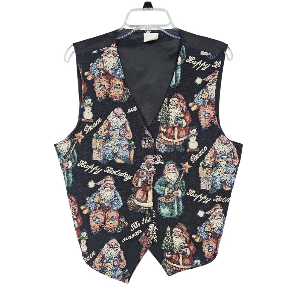Bobbie Brooks Vest Tapestry Santa Christmas Holiday Women Large